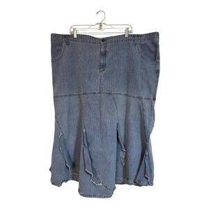 Jamie Nicole Plus Size 28 Denim Midi Skirt Y2K Boho Frayed Hem Godet Flare